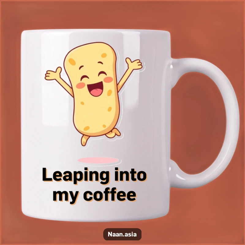 Funny Naan Bread Leap Mug - Exuberant Cartoon Naan Celebration Gift