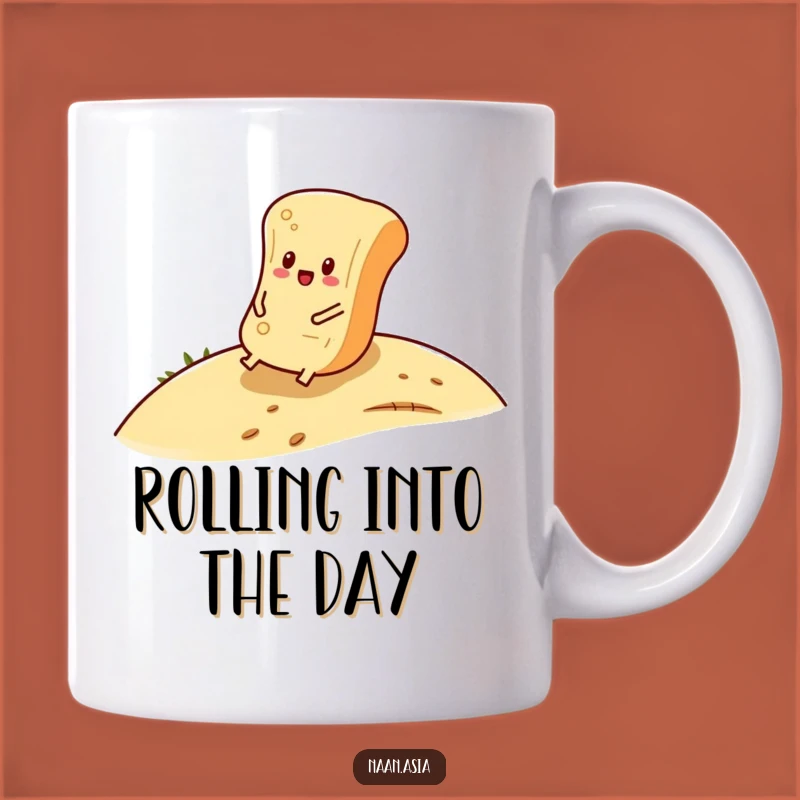 Funny Naan Bread Roll Mug - Cheerful Cartoon Naan Adventure Gift