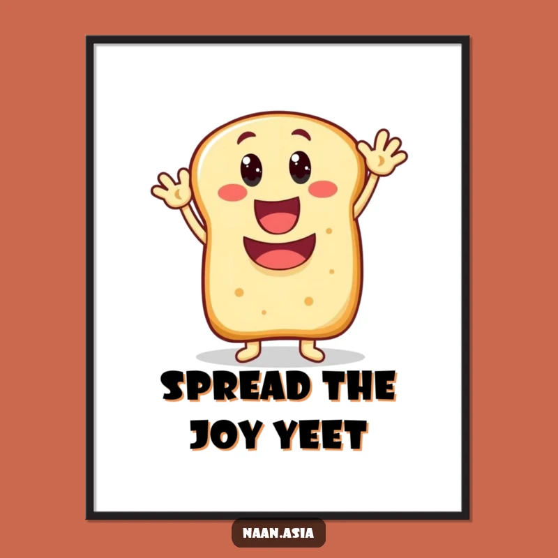 Funny Naan Bread Waving Mouth Digital Art - Cheerful Character Decor