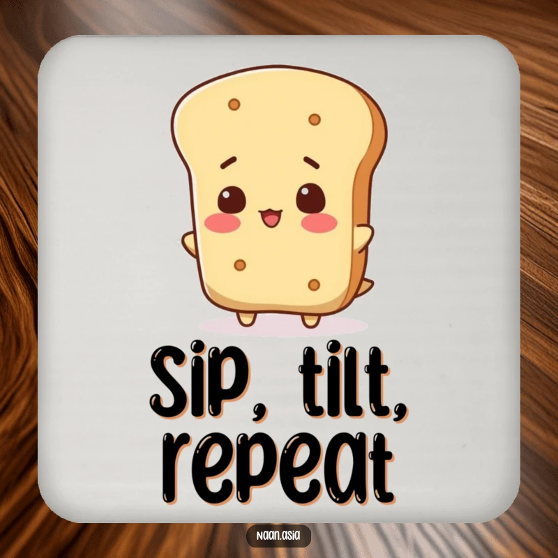 Funny Naan Bread Coaster showing a naan character tilting its head playfully, a humorous and protective addition.