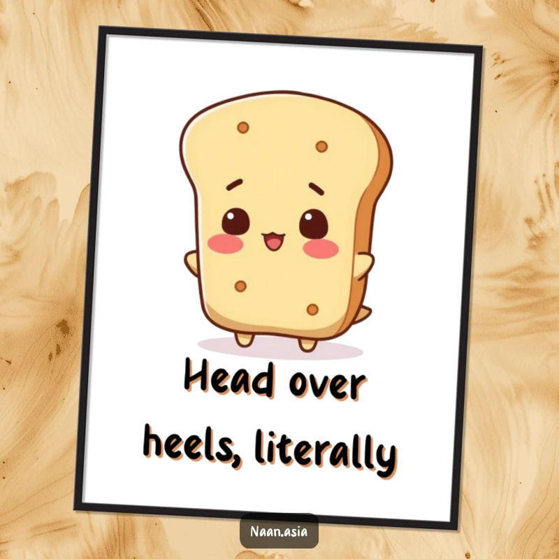 Funny Naan Bread Poster featuring a naan character playfully tilting its head, a charming and humorous piece of wall art.