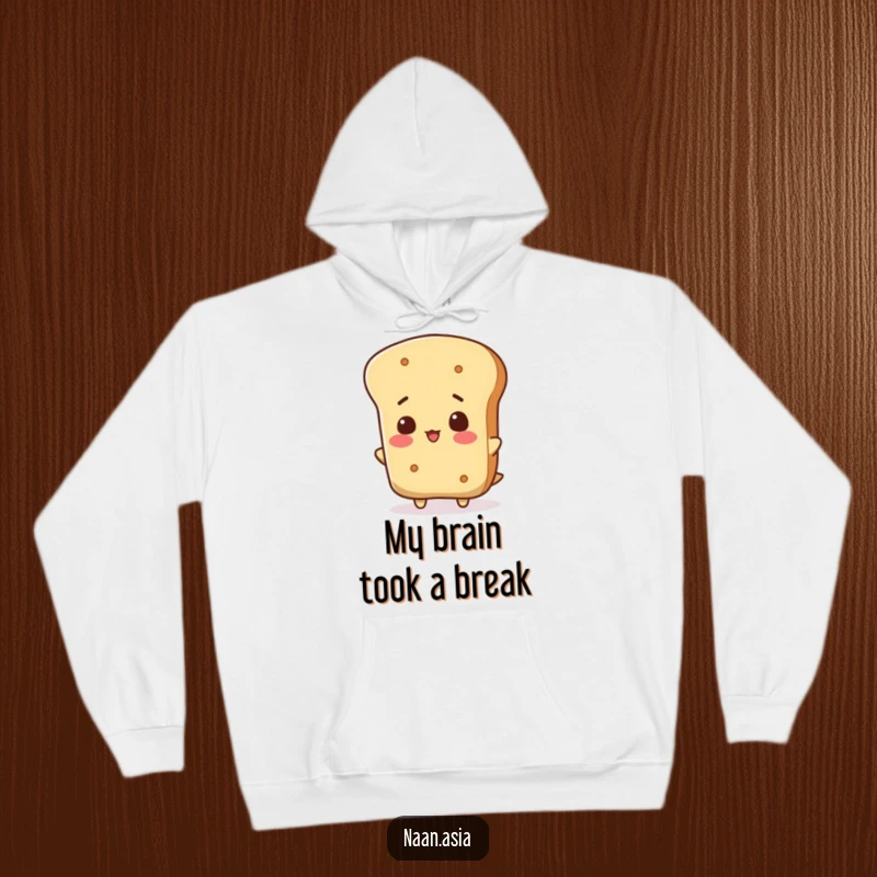 Funny Naan Bread Hoodie showcasing a naan character tilting its head in a funny, inquisitive manner, creating a humorous visual.