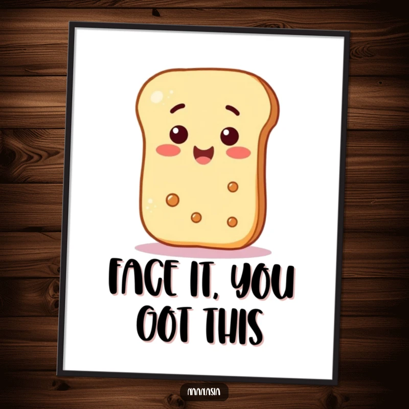 Funny Free Printable Wall Art: A naan bread character displaying surprise as a bright, floating smiley face drifts into view.
