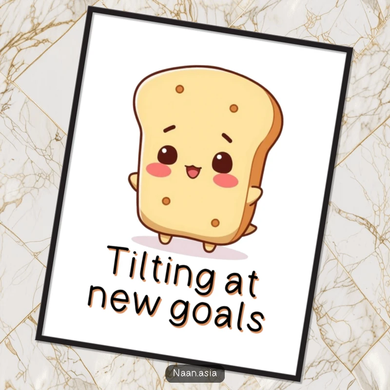 Funny Free Printable Wall Art: A naan bread character performing a playful head-tip, showcasing a moment of charming silliness.