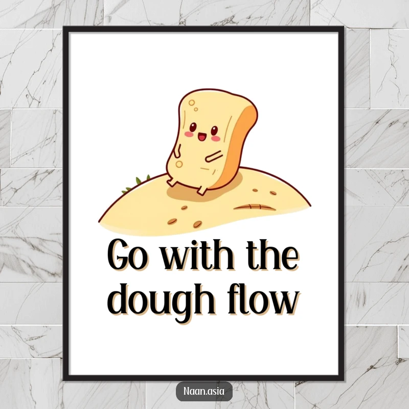 Funny Free Printable Wall Art: A naan bread character cheerfully rolling down a gentle slope, embodying pure, unadulterated joy.