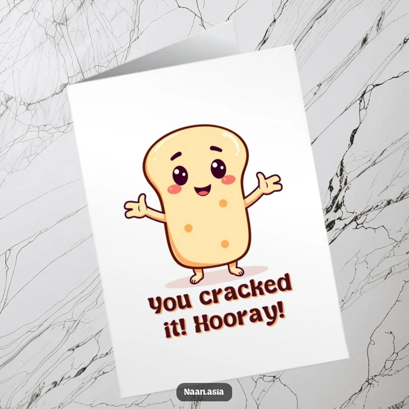 Funny Free Printable Naan Bread Congratulations Card: Character with arms wide, sharing a hilarious joke.
