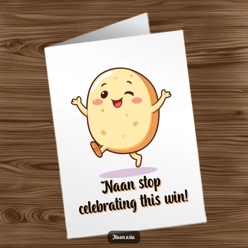 Funny Free Printable Naan Bread Congratulations Card: Character jumping with happiness, spreading good vibes and cheer.