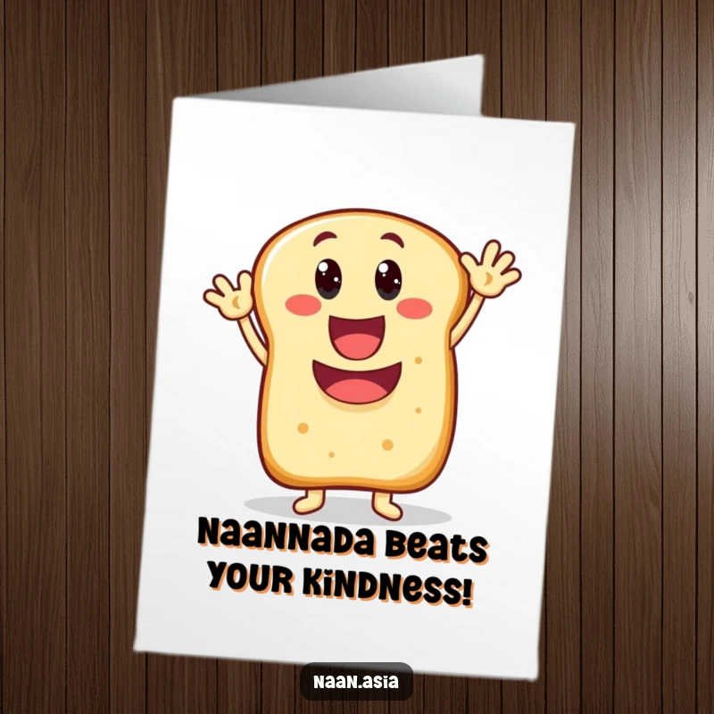 Funny Free Printable Naan Bread Thank You Card: Character happily waving with a wide, joyful mouth.