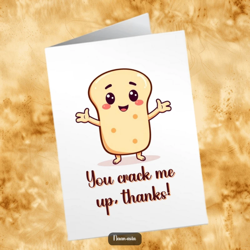 Funny Free Printable Naan Bread Thank You Card: Character with arms outstretched telling a funny story.