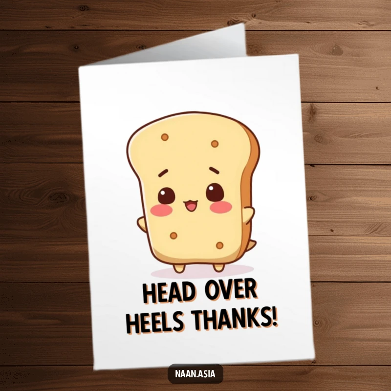 Funny Free Printable Thank You Card: A delightful naan bread character playfully tipping its head, conveying thanks with a humorous pose.