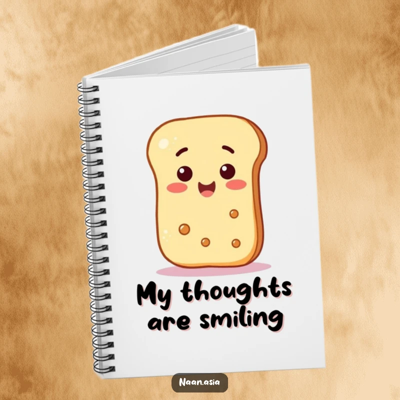 Funny Naan Bread Notebook with a naan character surprised by a smiley face, perfect for capturing ideas with humor.