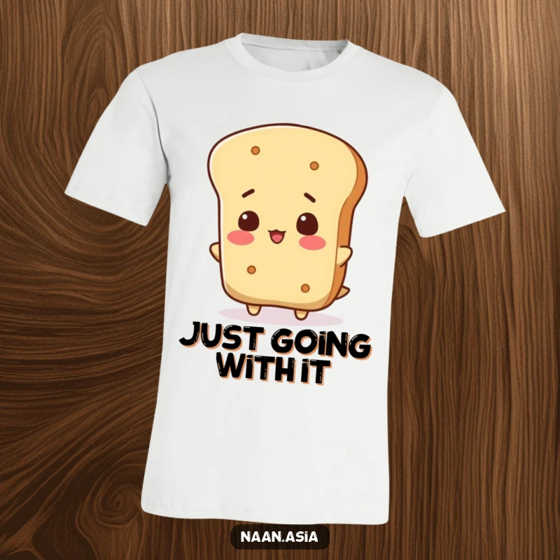 Funny Naan Bread T-Shirt featuring a naan bread character in a playful head-tilt pose, radiating quirky and endearing humor.